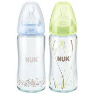 Nuk PCH 240ML寬口玻璃奶瓶/矽膠奶咀1號中孔